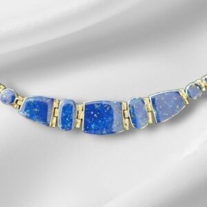 Vintage Signed 950 Lapis Segmented Necklace 17"